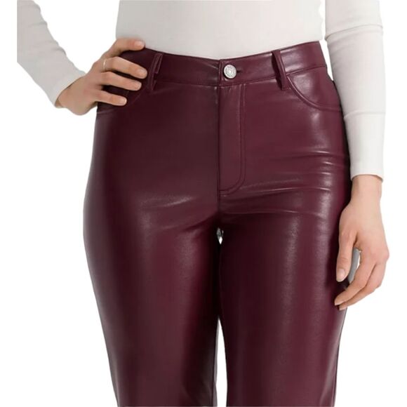 Joie Faux Leather Straight Leg Pants, Size 2, Burgundy NWT - Picture 2 of 10